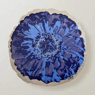 Blue & Purple Daisy (Grey) Round Pillow