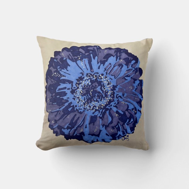Blue & Purple Daisy (Grey) Throw Pillow (Front)