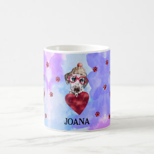 Blue Purple Dalmatian Valentine's Day Gift Dog Coffee Mug