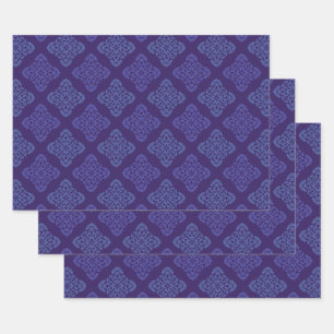 Blue & Purple Damask Wrapping Paper Sheet