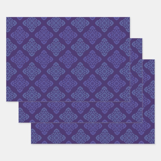 Blue & Purple Damask Wrapping Paper Sheet (Set)