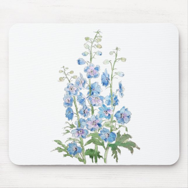 blue purple delphinium ink and watercolor mouse mat (Front)