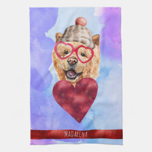 Blue Purple Dog Lover Valentine Gift Chow Chow Tea Towel