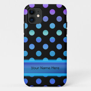 Blue Purple Dots on Black iPhone 11 Case