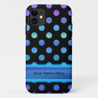 Blue Purple Dots on Black iPhone 11 Case