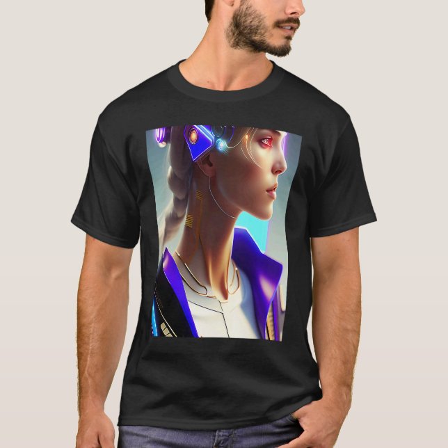 Blue Purple Dynamic Multicolor Woman Look Glam T-Shirt (Front)