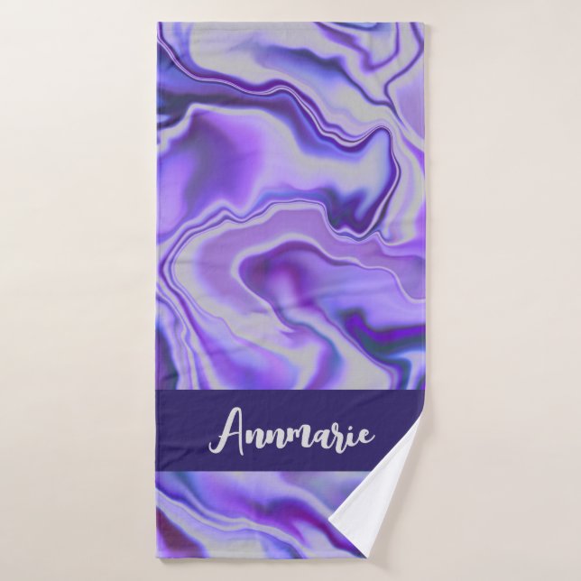 Blue & Purple Elegant Marble Abstract Personalised Bath Towel (Bath Towel)