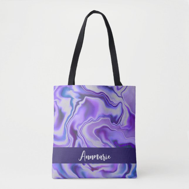 Blue & Purple Elegant Marble Abstract Personalised Tote Bag (Front)