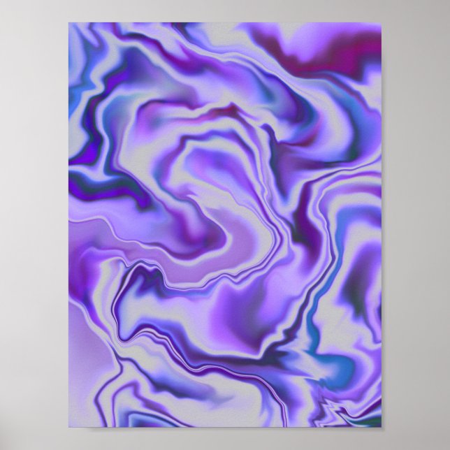 Blue & Purple Elegant Marble Digital Abstract Poster (Front)