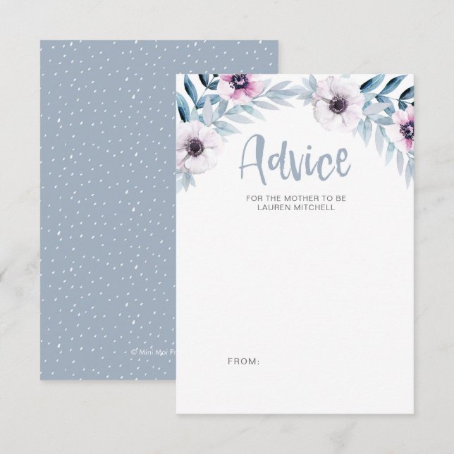 Blue Purple floral baby shower advice cards (Front/Back)