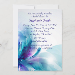 Blue Purple Floral Design Bridal Shower Invitation