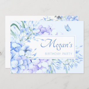 Blue purple floral elegant birthday invitation