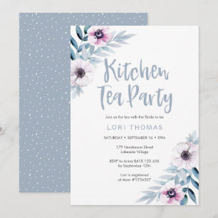 Blue purple floral Kitchen Tea Party Invitation