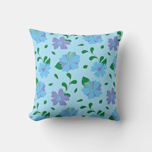 Blue & Purple Floral Pattern on Light Blue Seaml Cushion