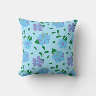 Blue & Purple Floral Pattern on Light Blue | Seaml Cushion