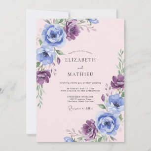 Blue Purple Floral Romantic Wedding Invitation