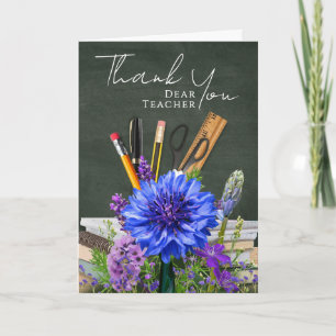 Blue & Purple Floral Teacher Thank You Photo Card