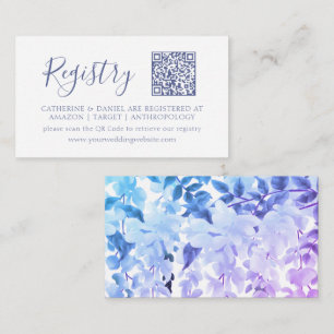 Blue Purple Floral Wedding Gift Registry QR Code Enclosure Card