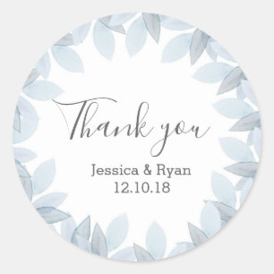 Blue Purple floral wedding Thank you stickers