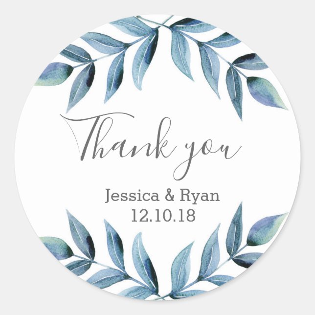 Blue Purple floral wedding Thank you stickers (Front)