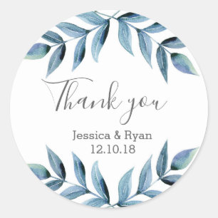 Blue Purple floral wedding Thank you stickers