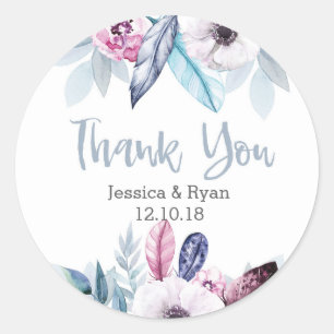 Blue Purple floral wedding Thank you stickers