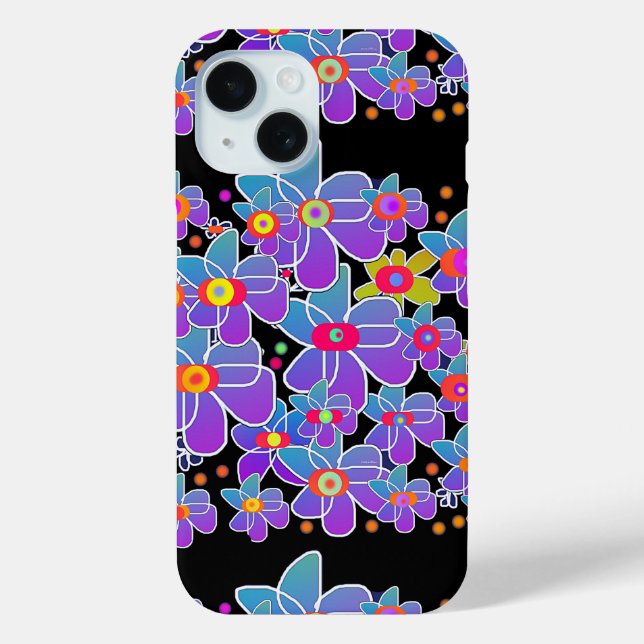 Blue Purple Flower Burst Black   Case-Mate iPhone Case (Back)