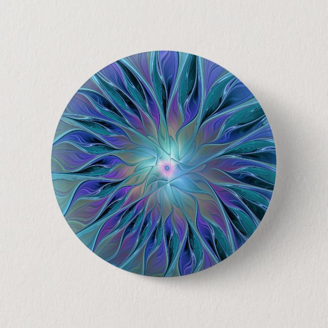 Blue Purple Flower Dream Abstract Fractal Art 6 Cm Round Badge (Front)
