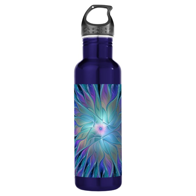 Blue Purple Flower Dream Abstract Fractal Art 710 Ml Water Bottle (Front)