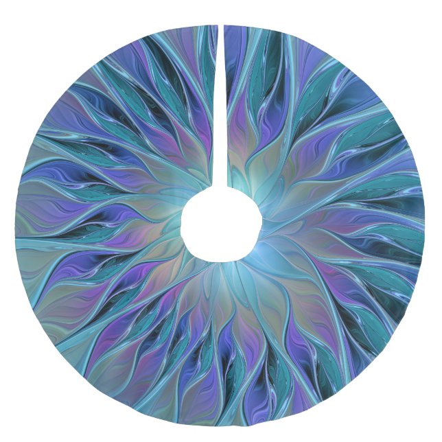Blue Purple Flower Dream Abstract Fractal Art Brushed Polyester Tree Skirt (Front)