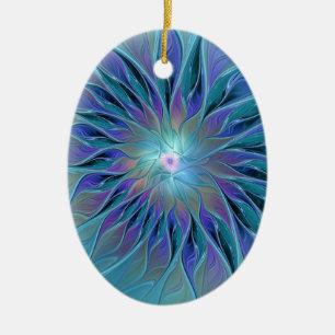 Blue Purple Flower Dream Abstract Fractal Art Ceramic Tree Decoration
