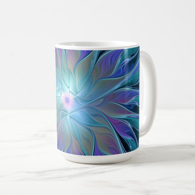 Blue Purple Flower Dream Abstract Fractal Art Coffee Mug (Front Right)