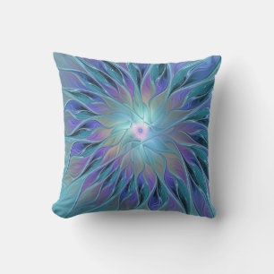 Blue Purple Flower Dream Abstract Fractal Art Cushion