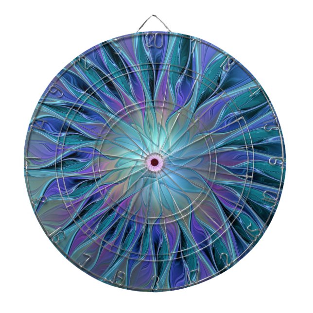 Blue Purple Flower Dream Abstract Fractal Art Dartboard (Front)