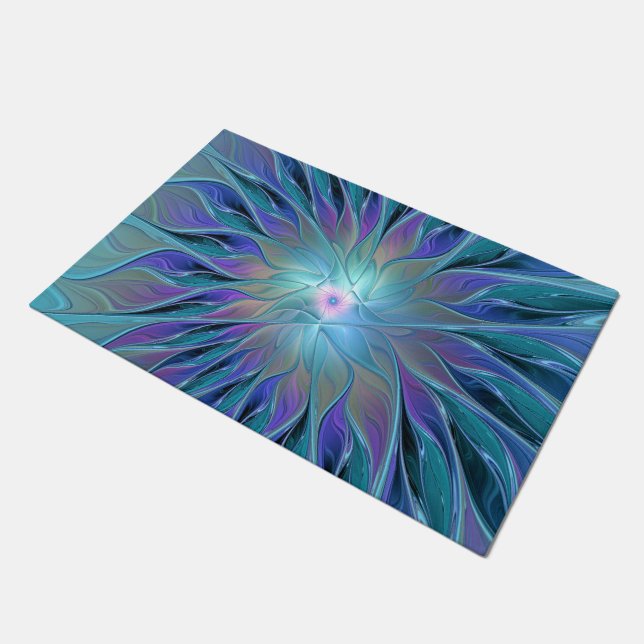 Blue Purple Flower Dream Abstract Fractal Art Doormat (Angled)