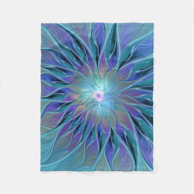 Blue Purple Flower Dream Abstract Fractal Art Fleece Blanket (Front)