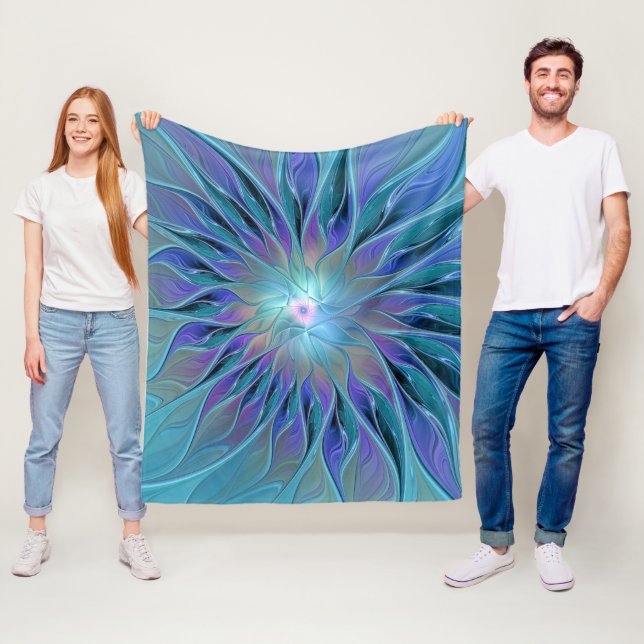 Blue Purple Flower Dream Abstract Fractal Art Fleece Blanket (In Situ)