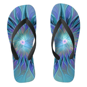 Blue Purple Flower Dream Abstract Fractal Art Flip Flops