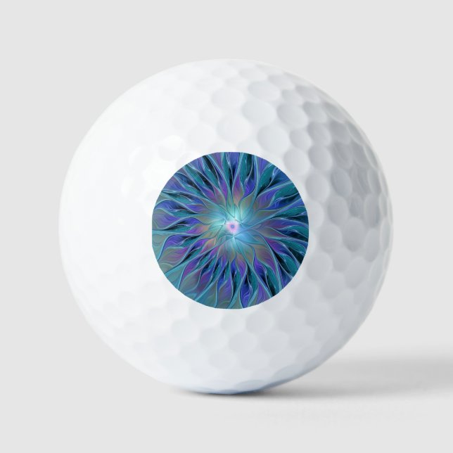 Blue Purple Flower Dream Abstract Fractal Art Golf Balls (Front)