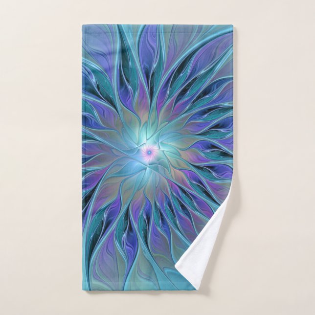 Blue Purple Flower Dream Abstract Fractal Art Hand Towel (Hand Towel)