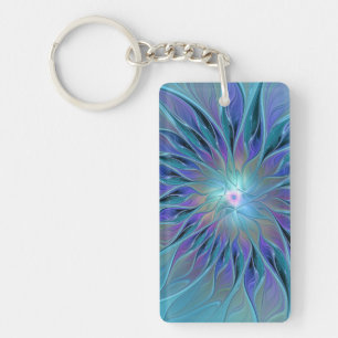 Blue Purple Flower Dream Abstract Fractal Art Key Ring