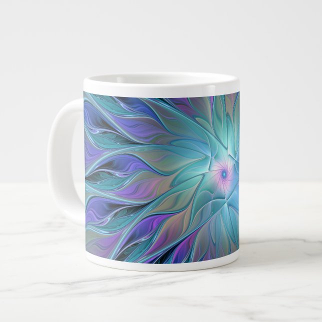 Blue Purple Flower Dream Abstract Fractal Art Large Coffee Mug (Front Left)