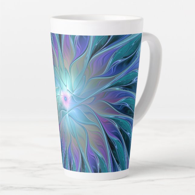 Blue Purple Flower Dream Abstract Fractal Art Latte Mug (Right Angle)
