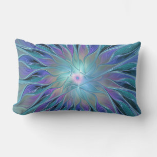 Blue Purple Flower Dream Abstract Fractal Art Lumbar Cushion