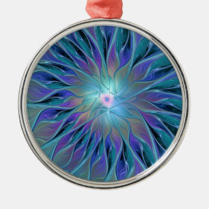 Blue Purple Flower Dream Abstract Fractal Art Metal Tree Decoration