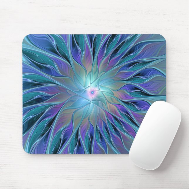 Blue Purple Flower Dream Abstract Fractal Art Mouse Mat (With Mouse)