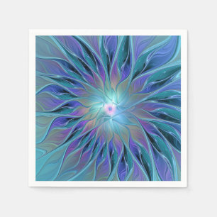 Blue Purple Flower Dream Abstract Fractal Art Napkin