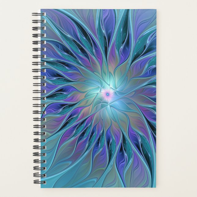 Blue Purple Flower Dream Abstract Fractal Art Planner (Front)