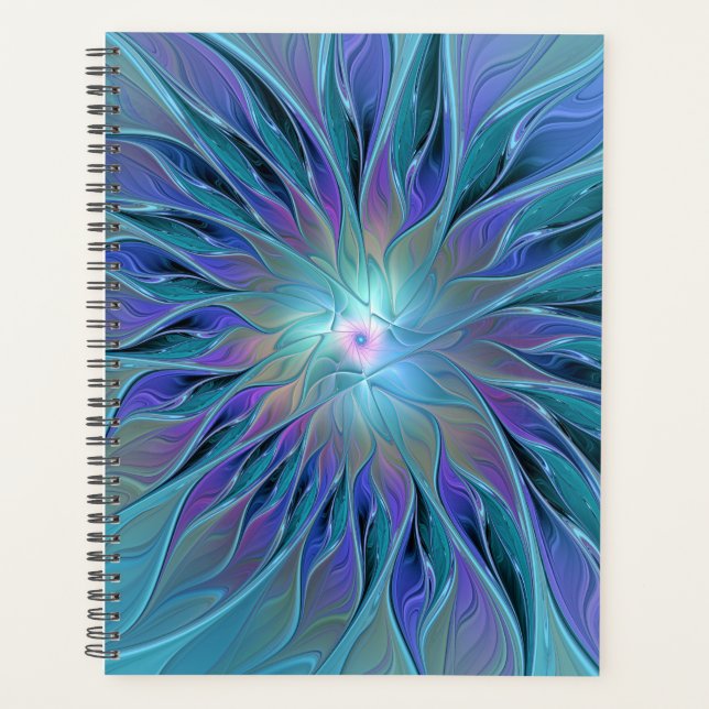 Blue Purple Flower Dream Abstract Fractal Art Planner (Front)