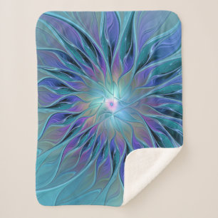 Blue Purple Flower Dream Abstract Fractal Art Sherpa Blanket